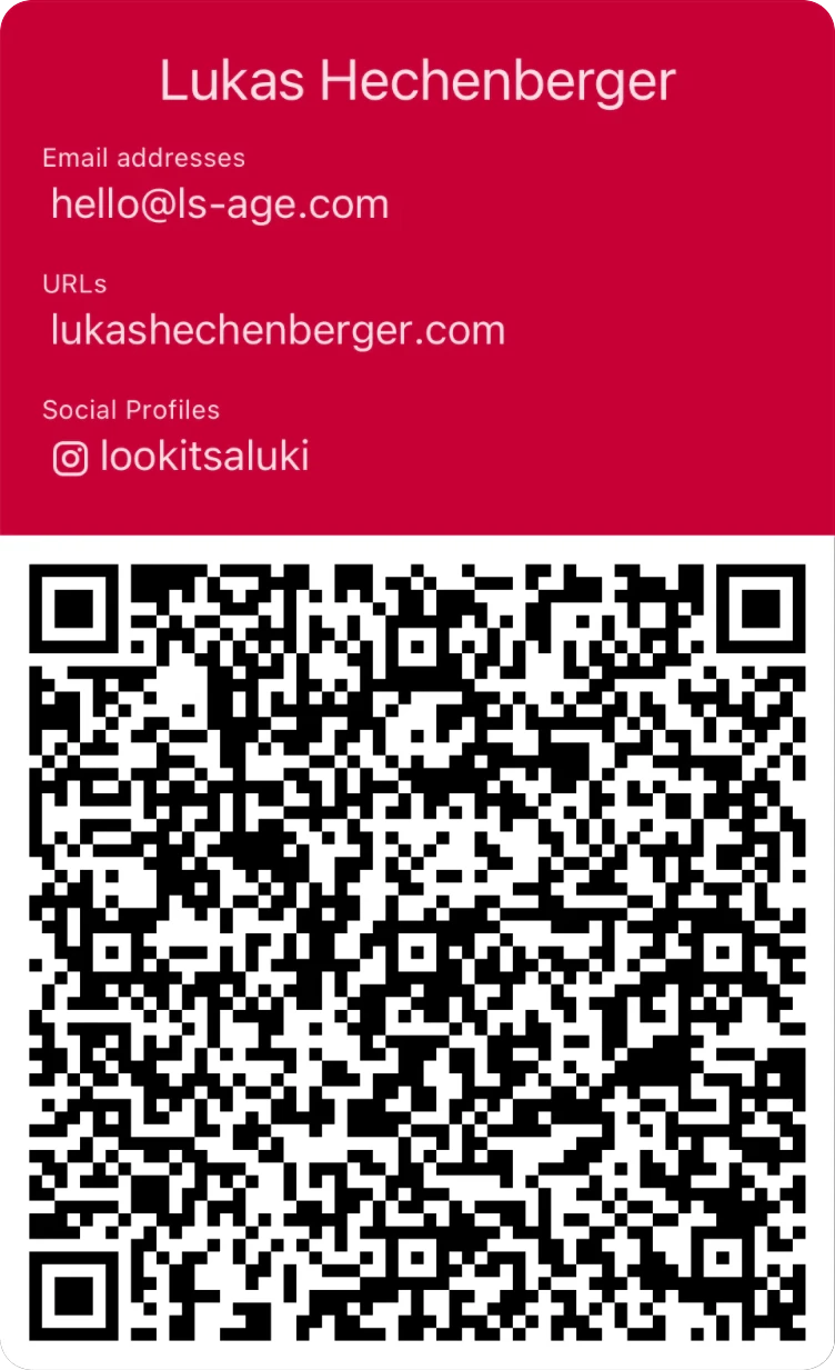 QRcard of Lukas Hechenberger: email address, website, Instagram profile and QR code