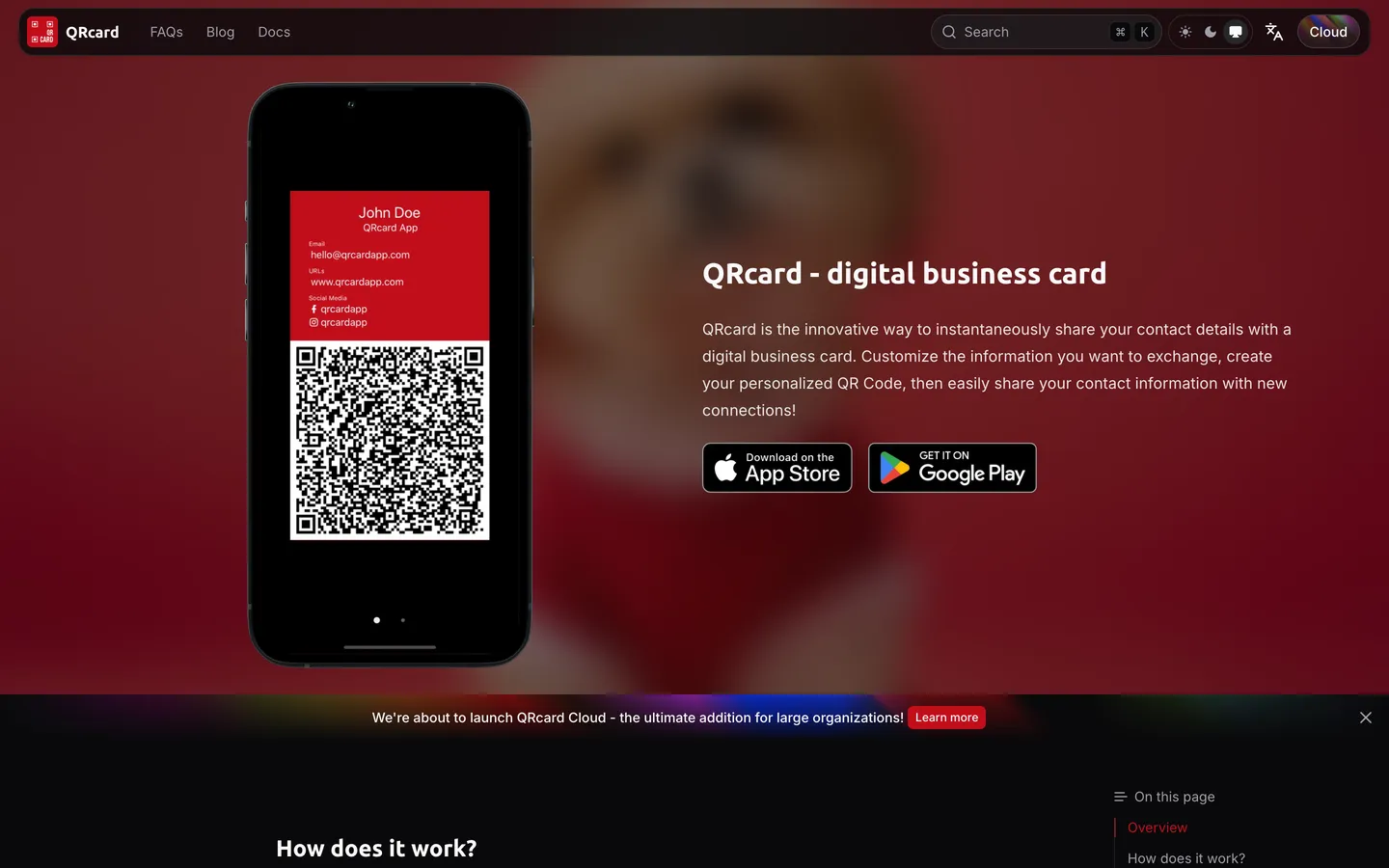 The home page of QRcard